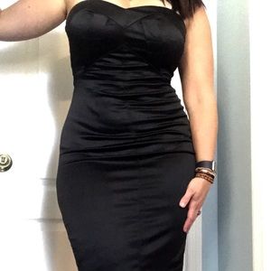 Little Black Strapless BEBE Fitted Dress